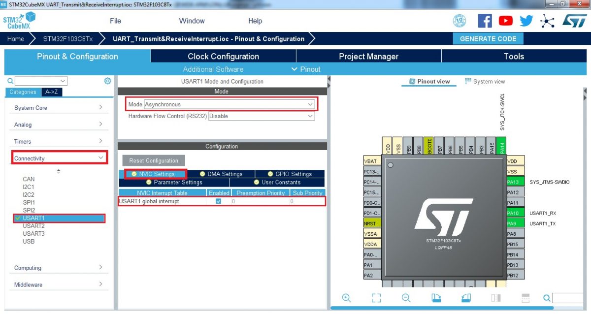 Sử dụng Uart Interrupt RX với Cube MX trên MCU STM32F103C8T6 - TAPIT